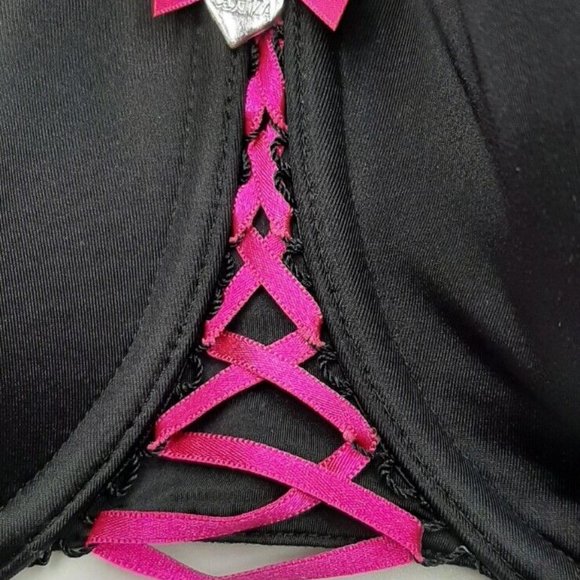 La Senza Bra 38DD Black and Magenta Lace Accents Criss Cross Front Push Up - Picture 4 of 6